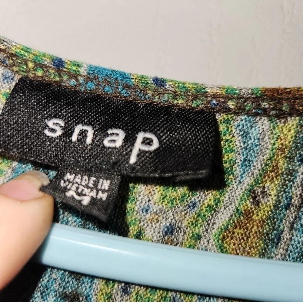 Snap- Empire Style- Long Sleeve -Paisley Brown, Blue & Green Dress- Medium